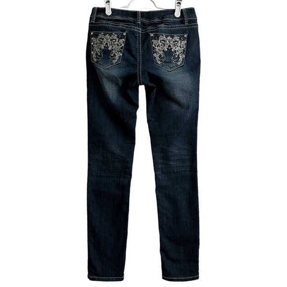 BEBE Embroidered Rhinestone Embellished Skinny Jeans - Picture 3 of 14